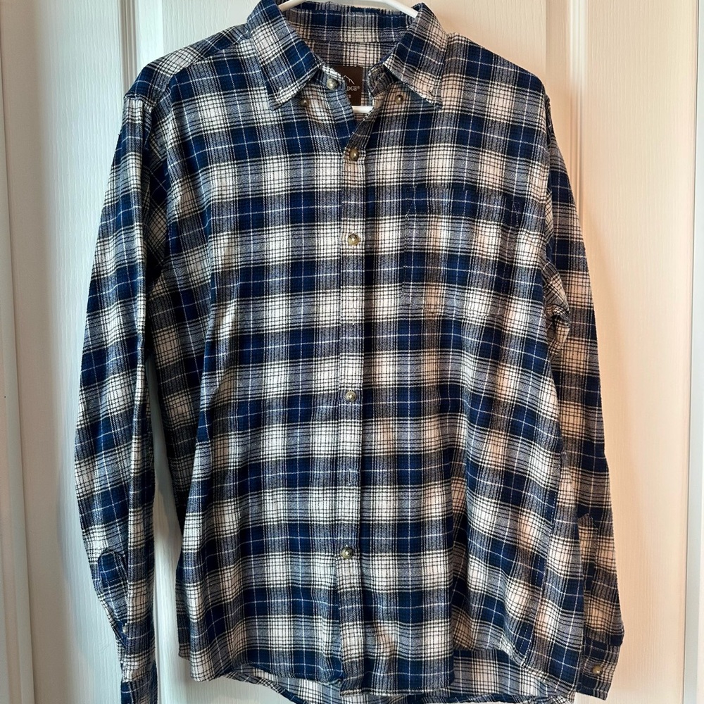 Mountain Ridge Men’s Flannel Shirt M Blue White Plaid Long Sleeve Button Down